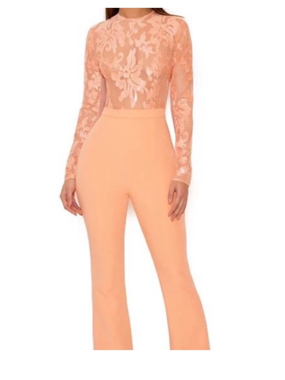 House of CB Peach Lace Long-Sleeve Jumpsuit
